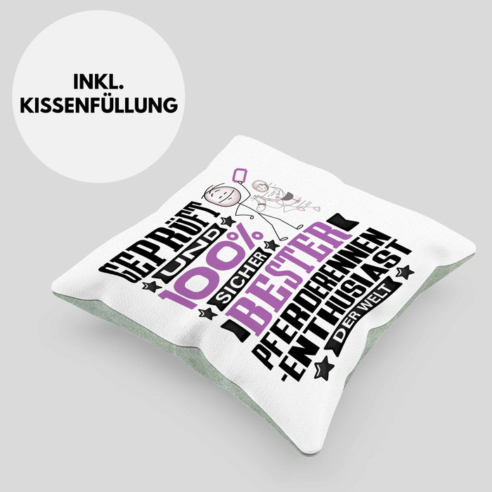 Pferderennen-Enthusiast Geschenk Lustiger Spruch für Pferderennen-Enthusiast Geschenkidee Bester Pferderennen-Enthusiast Der WeltKissen mit Füllung 40x40 (Grau) Grün Trendation