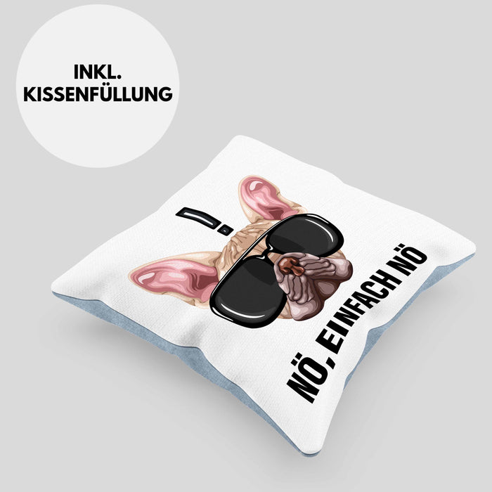 Nö Einfach Nö Kissen mit Füllung 40x40 Geschenk für Mops-Besitzer für Freundin Sarkasmus Humor (Grau) Blau Trendation