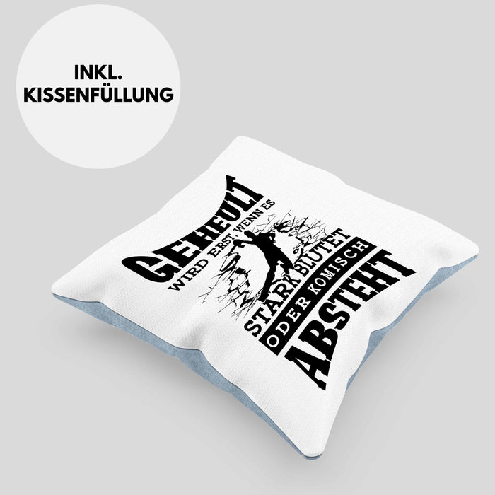 Lustige Kissen mit Füllung 40x40 Handball-Spieler als Geschenkidee Spruch Geschenk Handballspieler Trainer Coach (Grau) Blau Trendation