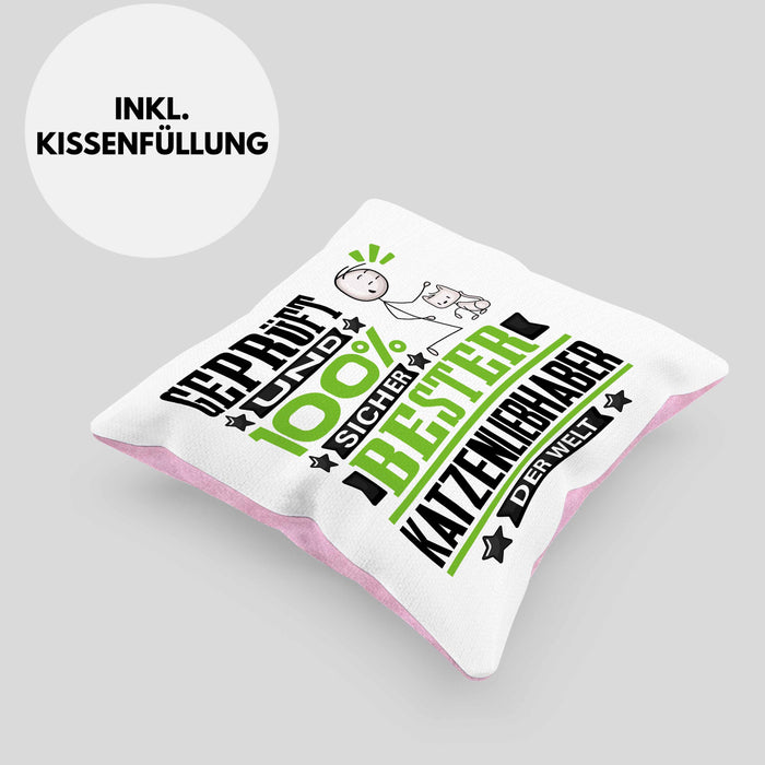 Katzenliebhaber Geschenk Lustiger Spruch für Katzenliebhaber Geschenkidee Bester Katzenliebhaber Der WeltKissen mit Füllung 40x40 (Grau) Rosa Trendation