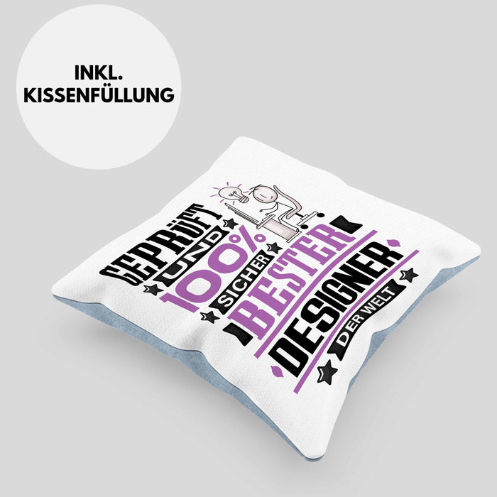 Designer Geschenk Lustiger Spruch für Designer Geschenkidee Bester Designer Der WeltKissen mit Füllung 40x40 (Grau) Blau Trendation