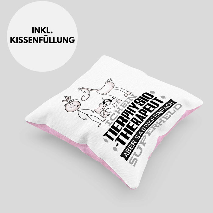 Tierphysiotherapeut Geschenk Kissen mit Füllung 40x40 Ich Bin Tierphysiotherapeut Aber Sag Doch Einfach Superheld Lustige Geschenkdiee für Tierphysiotherapeut (Grau) Rosa Trendation