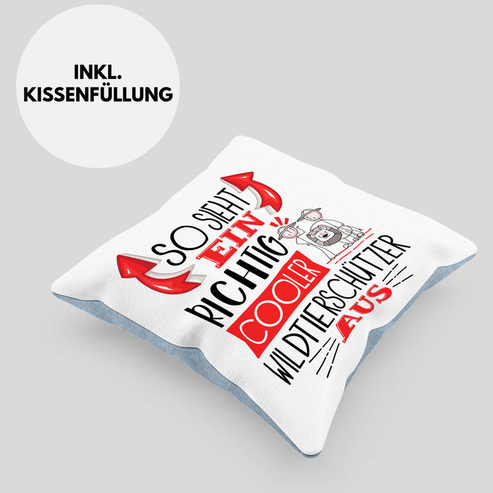 Wildtierschützer Kissen mit Füllung 40x40 So Sieht Ein Richtig Cooler Wildtierschützer Aus Geschenk Lustiger Spruch Geschenkidee (Grau) Blau Trendation