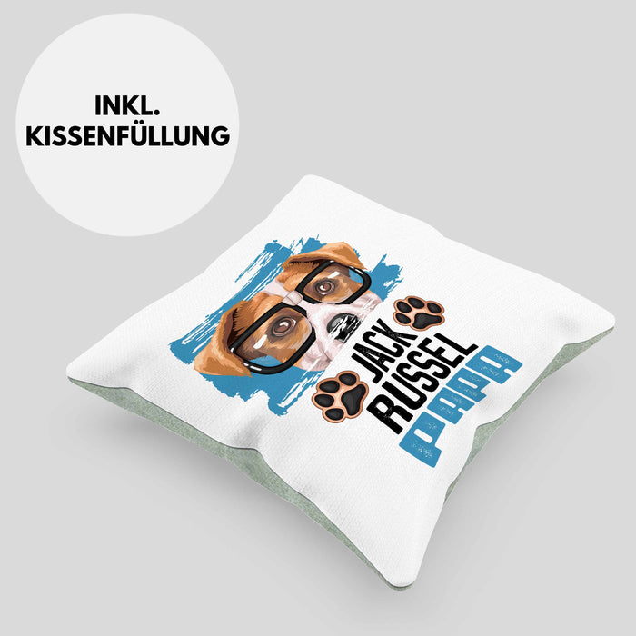 Jack Russell Papa Besitzer Kissen mit Füllung 40x40 Geschenk Lustiger Spruch Geschenkidee Jack Russell Liebhaber (Grau) Grün Trendation