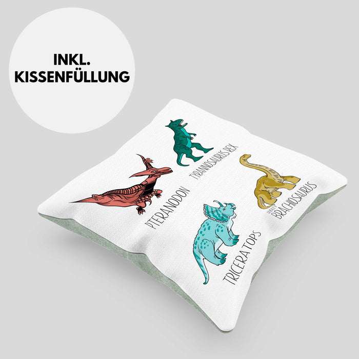 Arten Von Dinosauriern Kissen mit Füllung 40x40 Geschenk Für Jungs Dinos T-Rex Jungen Mädchen Dinos Tyrannosaurus (Grau) Grün Trendation