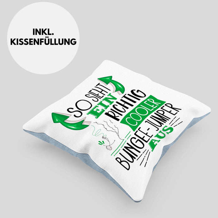 So Sieht Ein Richtig Cooler Bungee-Jumper Aus Geschenk Kissen mit Füllung 40x40 Lustiger Spruch Geschenkidee (Grau) Blau Trendation