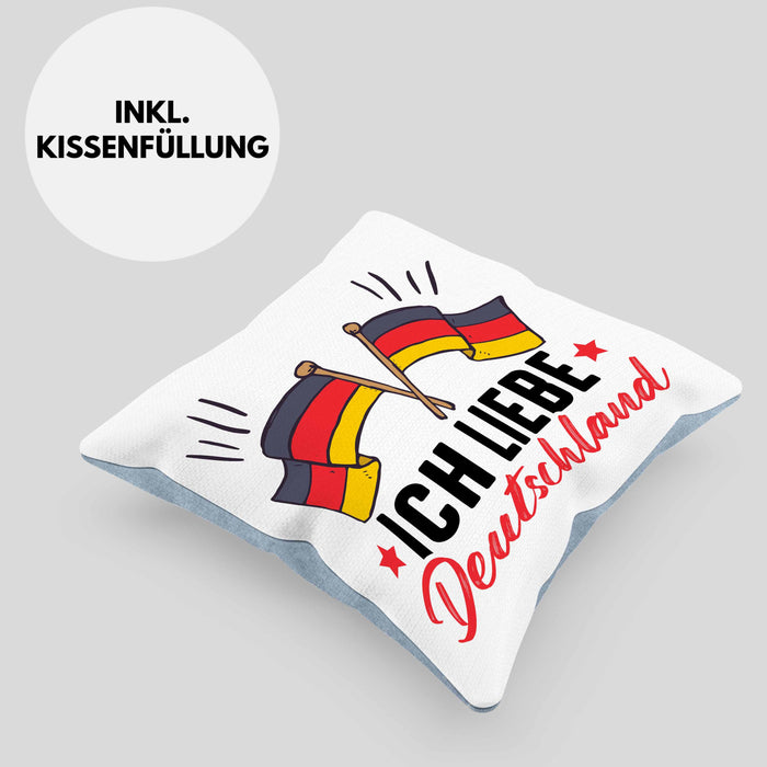 Ich Liebe Deutschland Kissen mit Füllung 40x40 Geschenk Geschenkidee Flagge (Grau) Blau Trendation