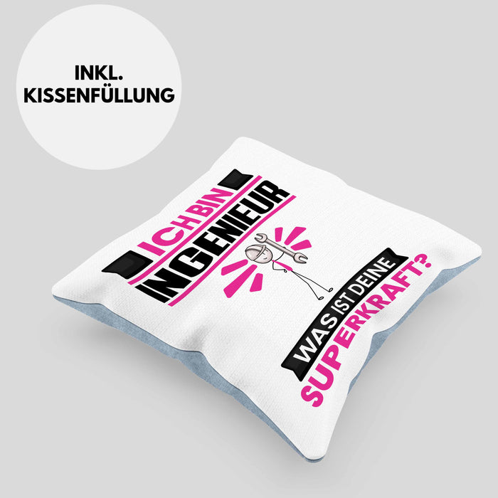 Ingenieur Kissen mit Füllung 40x40 Geschenk für Ingenieur Geburtstag Lustiger Spruch Was Ist Deine Superkraft (Grau) Blau Trendation