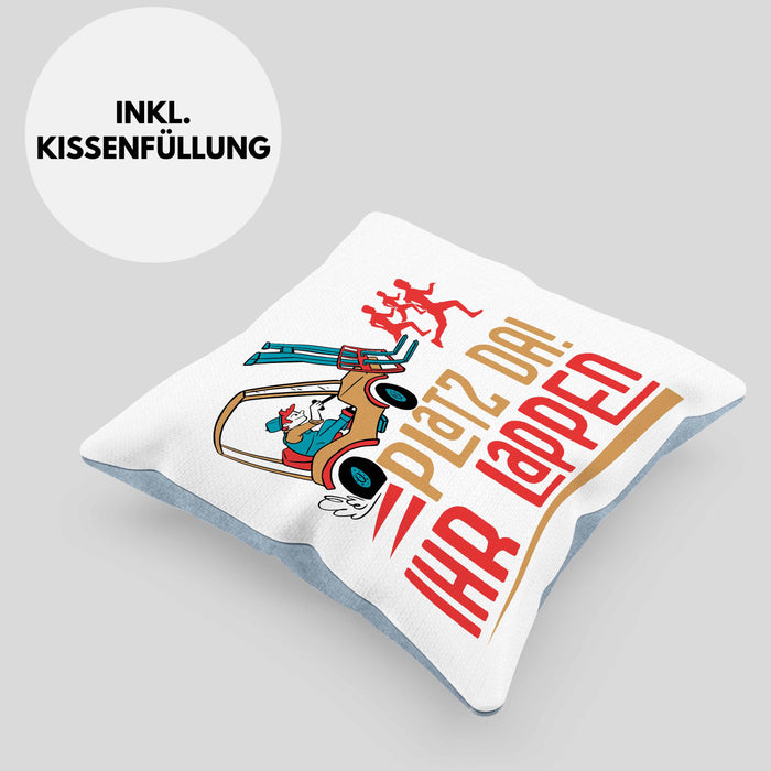 Gabelstapler Kissen mit Füllung 40x40 Geschenk Gabelstaplerfahrer Lagerist Geschenkidee Männer Platz Ihr Lappen Hupwagen Lager Geschenkidee (Grau) Blau Trendation