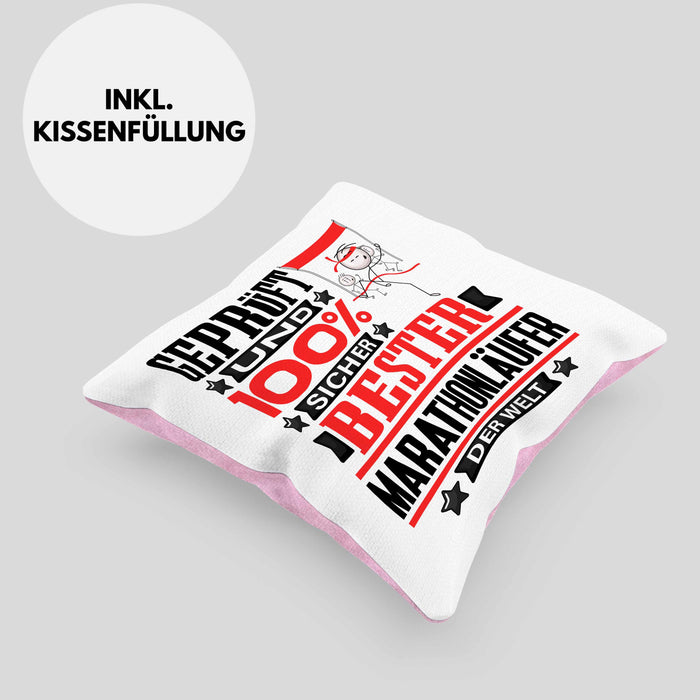 Marathonläufer Geschenk Lustiger Spruch für Marathonläufer Geschenkidee Bester Marathonläufer Der WeltKissen mit Füllung 40x40 (Grau) Rosa Trendation