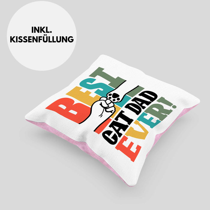 Geschenk für besten Katzenvater: "Best Cat Dad Ever" Kissen mit Füllung 40x40 Vatertag (Grau) Rosa Trendation