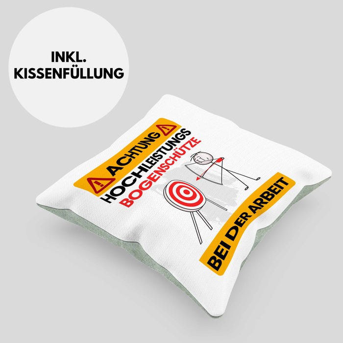 Bogenschütze Kissen mit Füllung 40x40 Geschenk Lustiger Spruch Geschenkidee für Bogenschütze Achtung Hochleistungs Bogenschütze Bei Der Arbeit (Grau) Grün Trendation