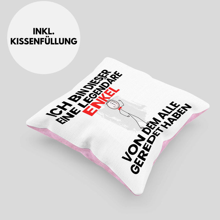 Enkel Geschenk Kissen mit Füllung 40x40 Lustige Geschenkidee Geburtstag für Enkel Ich Bin Dieser Legendäre Enkel Von Dem Alle Geredet Haben (Grau) Rosa Trendation