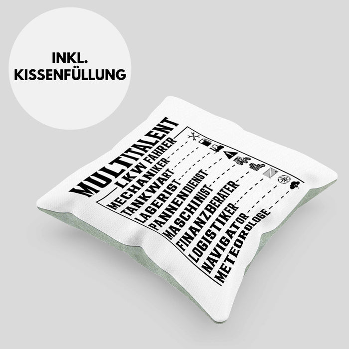 LKW Fahrer Kissen mit Füllung 40x40 Geschenk Multitalent Lustiger Spruch Lastkraftwagenfahrer (Grau) Grün Trendation