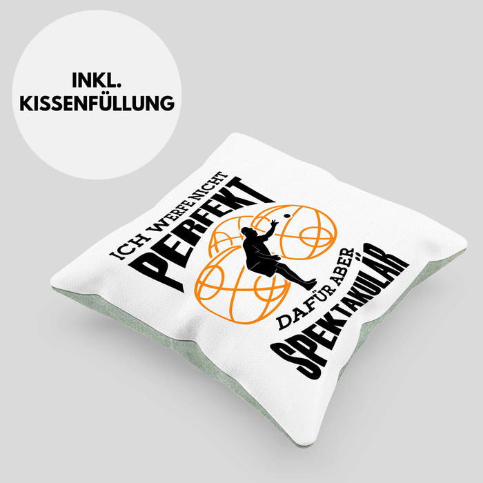 Boule Kissen mit Füllung 40x40 Geschenk Boule-Spieler Geschenkidee Spruch Ich Werfe Nicht toll Spektakulär (Grau) Grün Trendation