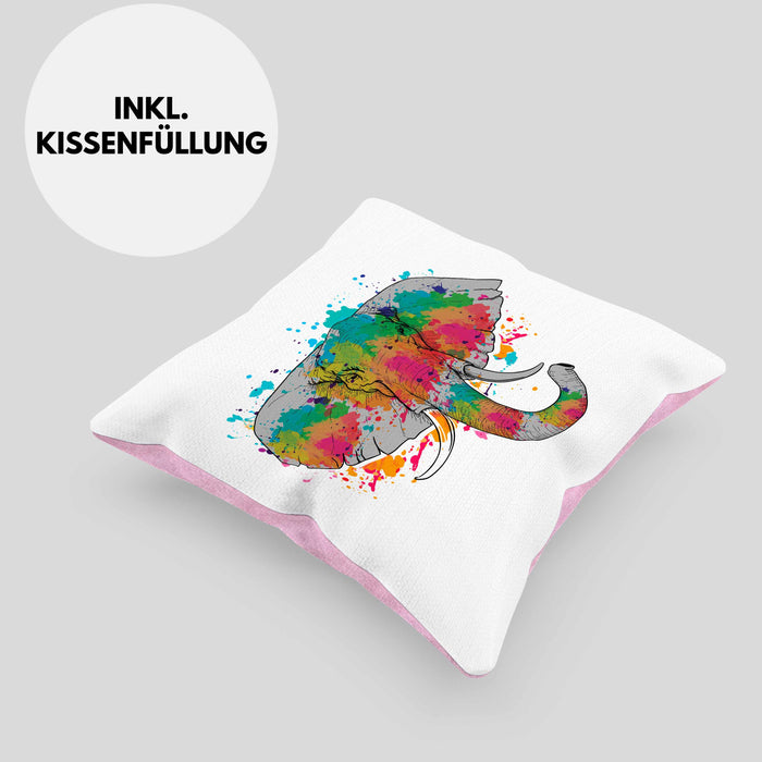 Elefant Kissen mit Füllung 40x40 Geschenk Für Elefanten-Liebhaber Geschenkidee Elefant Farbkleks (Grau) Rosa Trendation