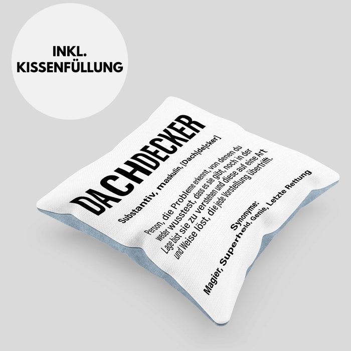 Dachdecker Geschenk Kissen mit Füllung 40x40 Lustig Mann Männer Zubehör Geschenkidee Dachdecker-Meister (Grau) Blau Trendation