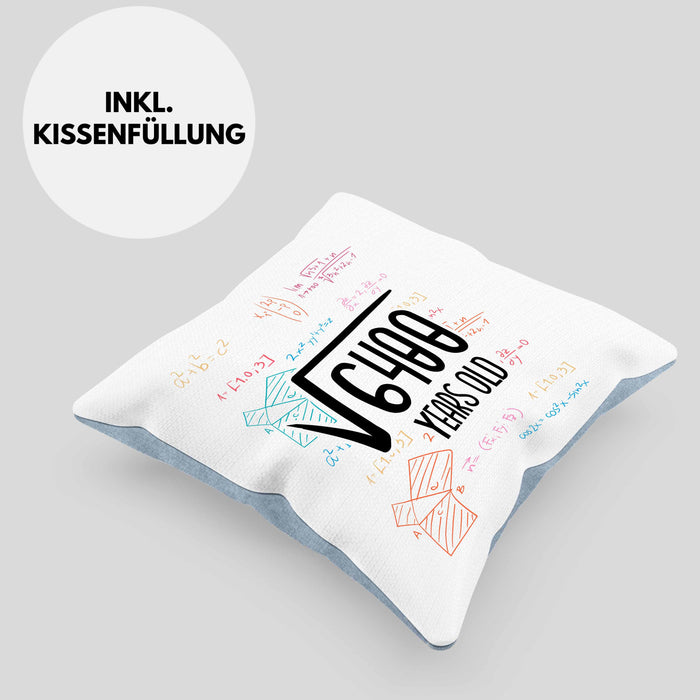 80er Geburtstag Kissen mit Füllung 40x40 Lustige Geschenkidee zum 80. Geburtstag "Wurzel Aus 6400" (Grau) Blau Trendation