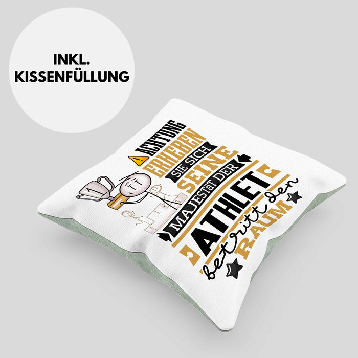 Athlet Geschenk Kissen mit Füllung 40x40 Lustiger Spruch Erheben Sie Sich Der Athlet Betritt den Raum (Grau) Grün Trendation