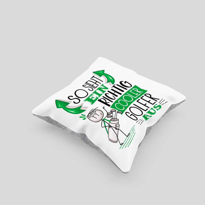 Golf-Spieler Kissen mit Füllung 40x40 Geschenk So Sieht Ein Richtig Cooler Golf-Spieler Aus Geschenkidee Spruch Lustig (Grau) Grau Trendation