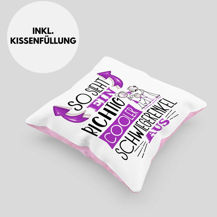 Schwiegerenkel Kissen mit Füllung 40x40 Geschenk So Sieht Ein RIchtig Cooler Schwiegerenkel Aus Geschenkidee Lustiger Spruch Geburtstag (Grau) Rosa Trendation