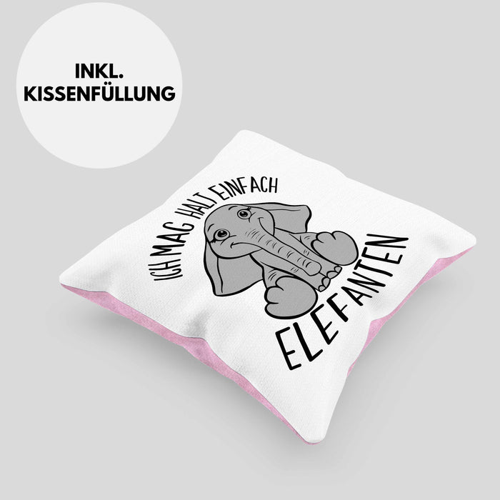Elefant Kissen mit Füllung 40x40 Geschenk Für Elefanten-Liebhaber Geschenkidee Ich Mag Halt Einfach Elefanten (Grau) Rosa Trendation