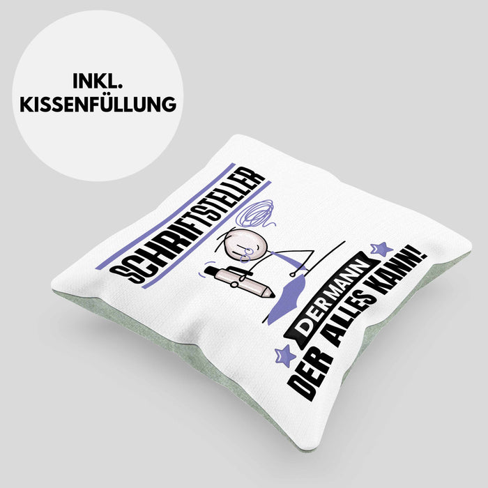 Schriftsteller Kissen mit Füllung 40x40 Geschenk für Schriftsteller Der Mann Der Alles Kann Geschenkidee zum Geburtstag (Grau) Grün Trendation