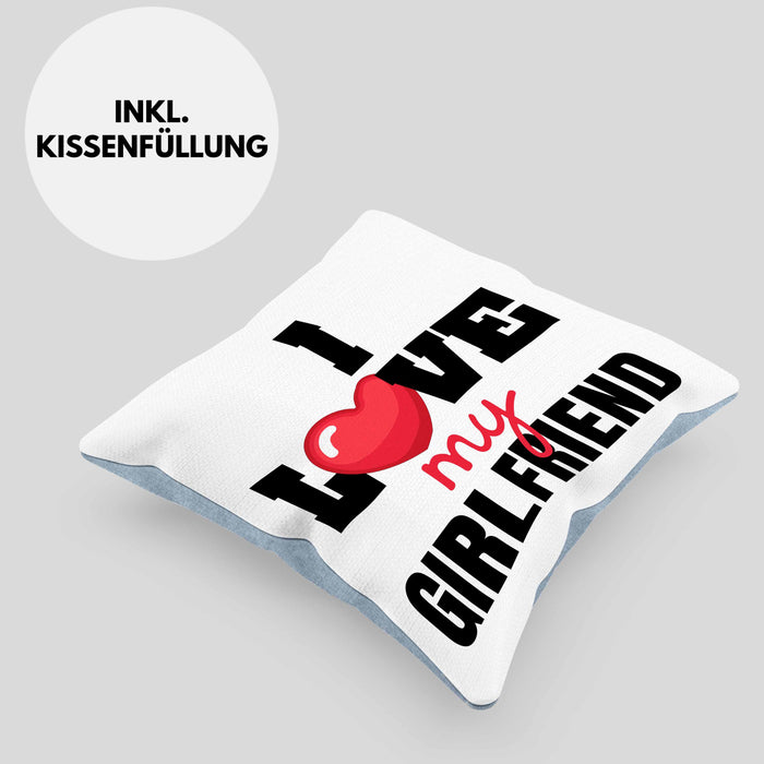I Love My Girlfriend Kissen mit Füllung 40x40 Geschenk für Freund Beziehung Liebe Geschenkidee (Grau) Blau Trendation