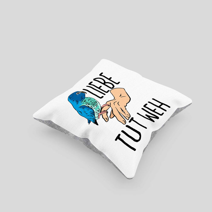 Lustige Wellensittich-Kissen mit Füllung 40x40 Geschenk für Wellensittich-Besitzer Liebe Tut Weh (Grau) Grau Trendation