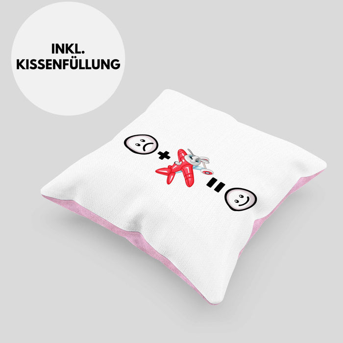 Kunstflugzeug Kissen mit Füllung 40x40 Geschenk für Kunstflieger Geburtstag Lustige Geschenkidee :( + Kunstflieger = :) (Grau) Rosa Trendation