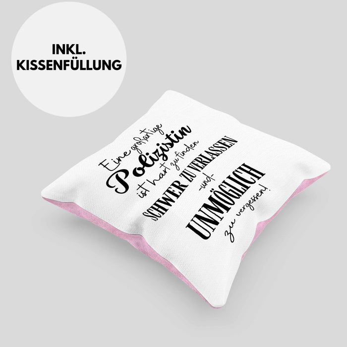 Polizistin Abschied Geschenk Kissen mit Füllung 40x40 Abschiedsgeschenk für Polizistin Hart Zu Finden Schwer Zu Verlassen (Grau) Rosa Trendation