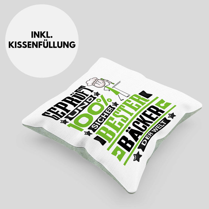 Bäcker Geschenk Lustiger Spruch für Bäcker Geschenkidee Bester Bäcker Der WeltKissen mit Füllung 40x40 (Grau) Grün Trendation