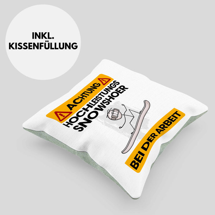 Snowshoer Kissen mit Füllung 40x40 Geschenk Lustiger Spruch Geschenkidee für Snowshoer Achtung Hochleistungs Snowshoer Bei Der Arbeit (Grau) Grün Trendation