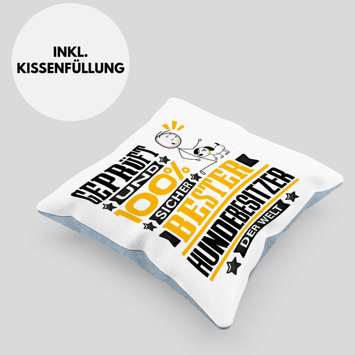Hundebesitzer Geschenk Lustiger Spruch für Hundebesitzer Geschenkidee Bester Hundebesitzer Der WeltKissen mit Füllung 40x40 (Grau) Blau Trendation