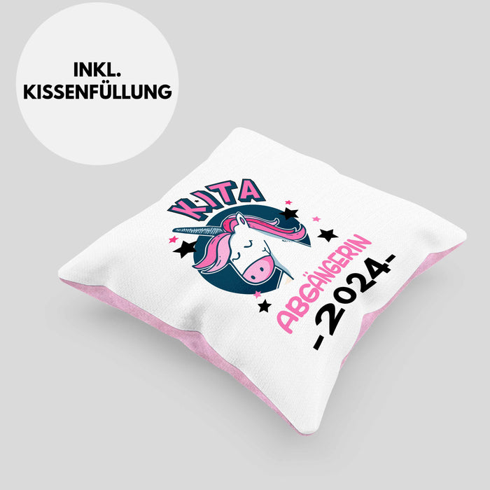 Kita Abgängerin 2024 Schulstart Kissen mit Füllung 40x40 Geschenk Mädchen Einschulung Schulanfang Erster Schultag Idee (Grau) Rosa Trendation