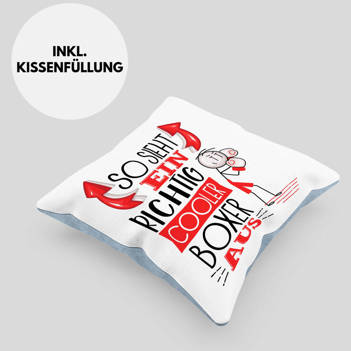 Boxer Kissen mit Füllung 40x40 Geschenk So Sieht Ein Richtig Cooler Boxer Aus Geschenkidee Spruch Lustig (Grau) Blau Trendation