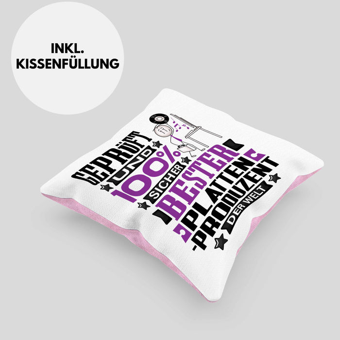 Plattenproduzent Geschenk Lustiger Spruch für Plattenproduzent Geschenkidee Bester Plattenproduzent Der WeltKissen mit Füllung 40x40 (Grau) Rosa Trendation