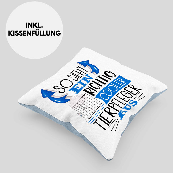 Tierpfleger Kissen mit Füllung 40x40 So Sieht Ein Richtig Cooler Tierpfleger Aus Geschenk Lustiger Spruch Geschenkidee (Grau) Blau Trendation
