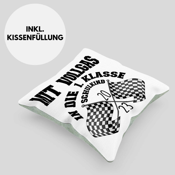 Einschulung Junge Geschenk für Schultüte Füllung Kissen mit Füllung 40x40 Schulstart 1. Schultag Schuleinführung Schulanfang Geschenkidee Schulkind 2024 (Grau) Grün Trendation
