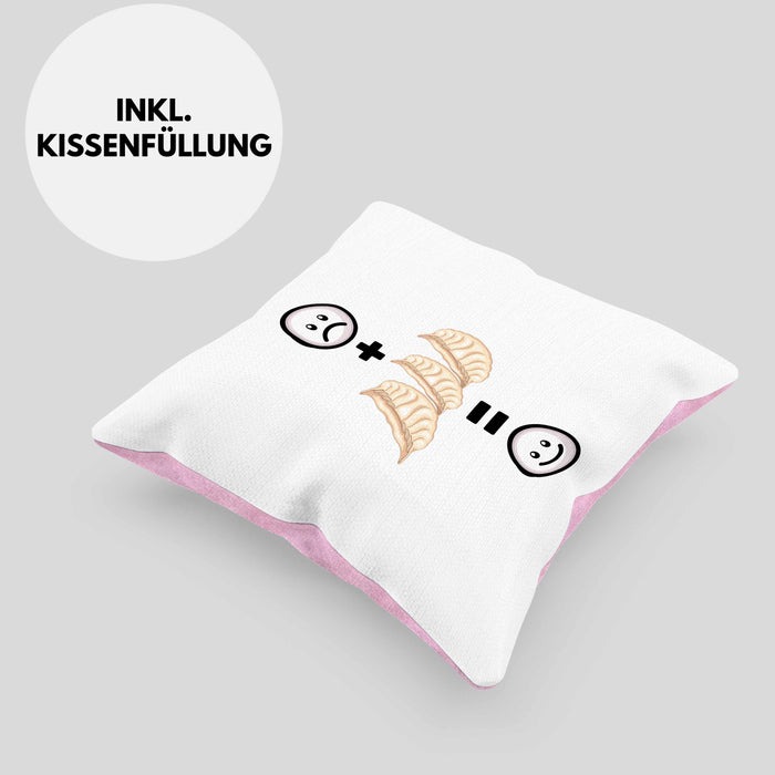 Dumplings Kissen mit Füllung 40x40 Geschenk für Dumpling-Liebhaber Lustige Geschenkidee :( + Dumplings = :) Geburtstag (Grau) Rosa Trendation