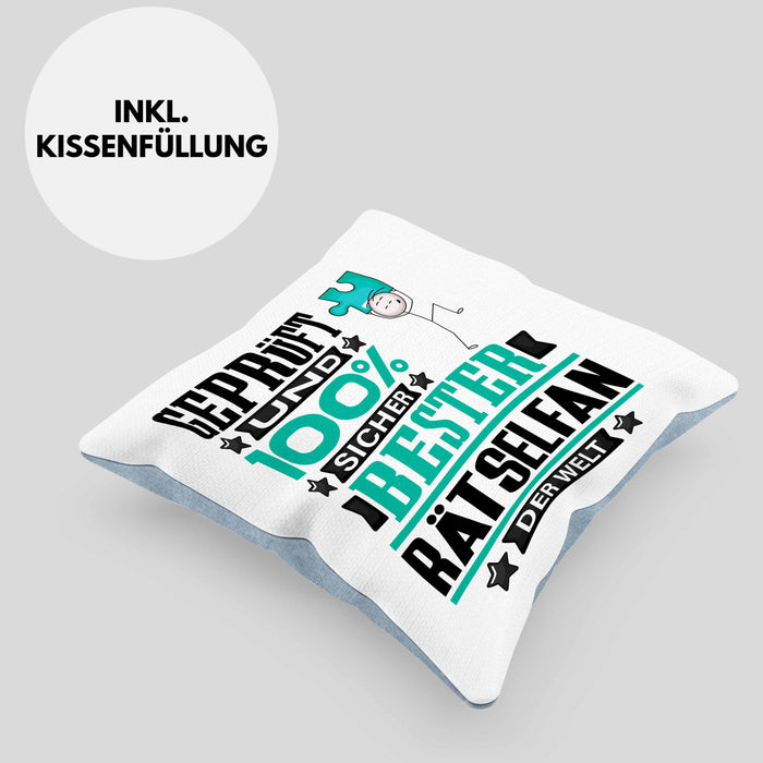 Rätselfan Geschenk Lustiger Spruch für Rätselfan Geschenkidee Bester Rätselfan Der WeltKissen mit Füllung 40x40 (Grau) Blau Trendation