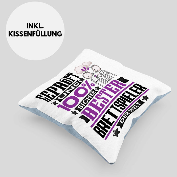 Brettspieler Geschenk Lustiger Spruch für Brettspieler Geschenkidee Bester Brettspieler Der WeltKissen mit Füllung 40x40 (Grau) Blau Trendation