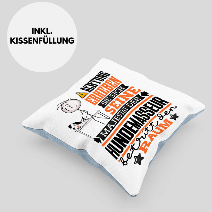Hundemasseur Geschenk Kissen mit Füllung 40x40 Lustiger Spruch Erheben Sie Sich Der Hundemasseur Betritt den Raum (Grau) Blau Trendation