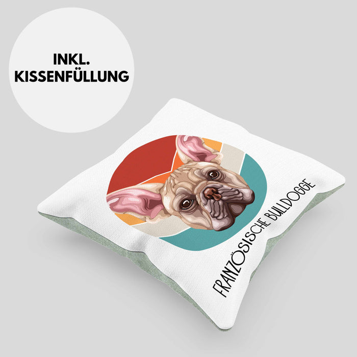 Französische Bulldogge Besitzer Kissen mit Füllung 40x40 Geschenk Lustiger Spruch Geschenkidee Französische Bulldogge Mama Papa (Grau) Grün Trendation