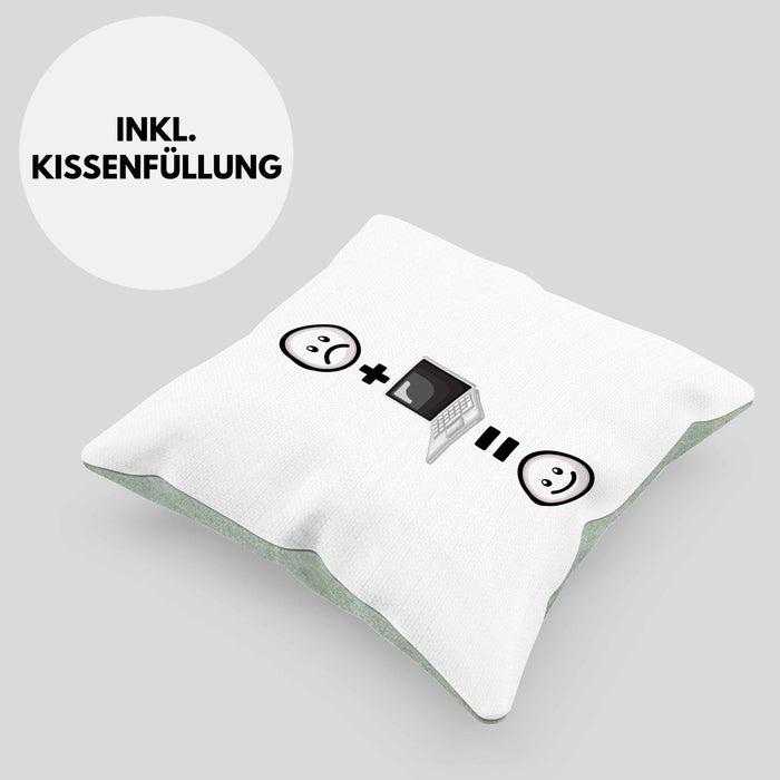 Computer IT Spezialist Kissen mit Füllung 40x40 Geschenk für Programmierer :( + PC = :) Lustige Geschenkidee Geburtstag (Grau) Grün Trendation