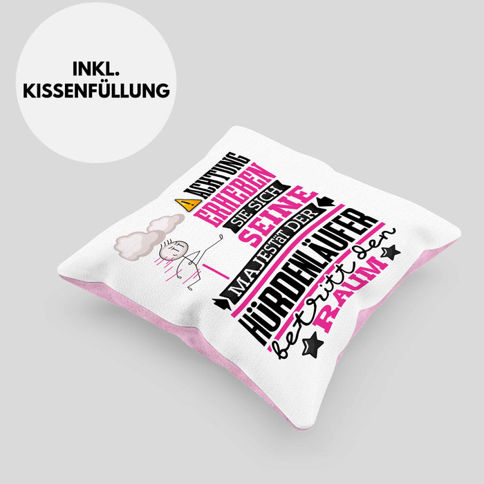 Hürdenläufer Geschenk Kissen mit Füllung 40x40 Lustiger Spruch Erheben Sie Sich Der Hürdenläufer Betritt den Raum (Grau) Rosa Trendation