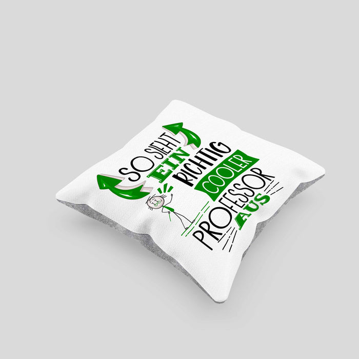 Professor Kissen mit Füllung 40x40 Geschenk So Sieht Ein RIchtig Cooler Professor Aus Geschenkidee Lustiger Spruch Geburtstag (Grau) Grau Trendation
