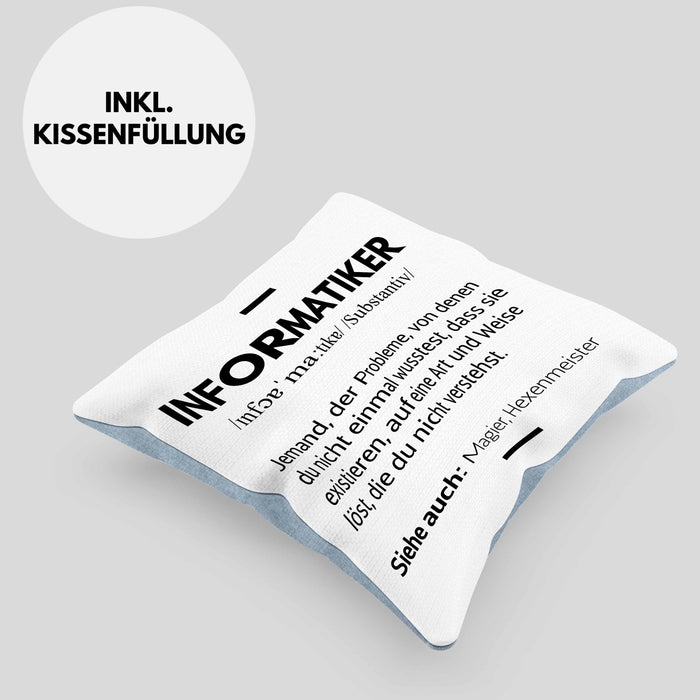 Informatiker Kissen mit Füllung 40x40 Geschenk Programmierer Gadget Lustig Geschenkidee Männer Zubehör Informatiklehrer IT (Grau) Blau Trendation