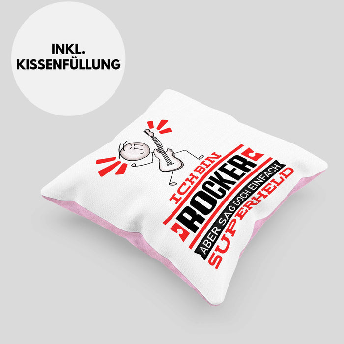 Rocker Geschenk Kissen mit Füllung 40x40 Ich Bin Rocker Aber Sag Doch Einfach Superheld Lustige Geschenkdiee für Rocker (Grau) Rosa Trendation