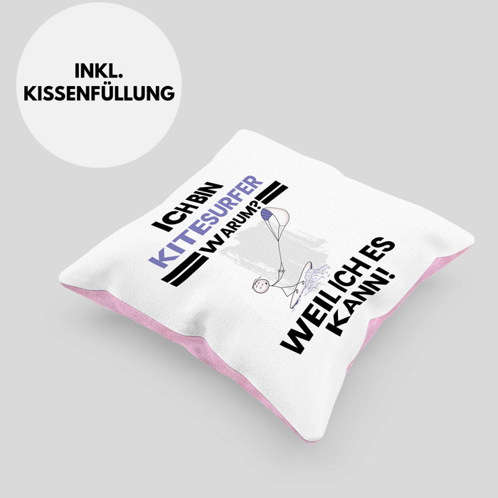 Kitesurfer Geschenk Kissen mit Füllung 40x40 Lustiger Spruch Ich Bin Kitesurfer Warum Weil Ich Es Kann Geschenkidee Bester Kitesurfer Geburtstag (Grau) Rosa Trendation